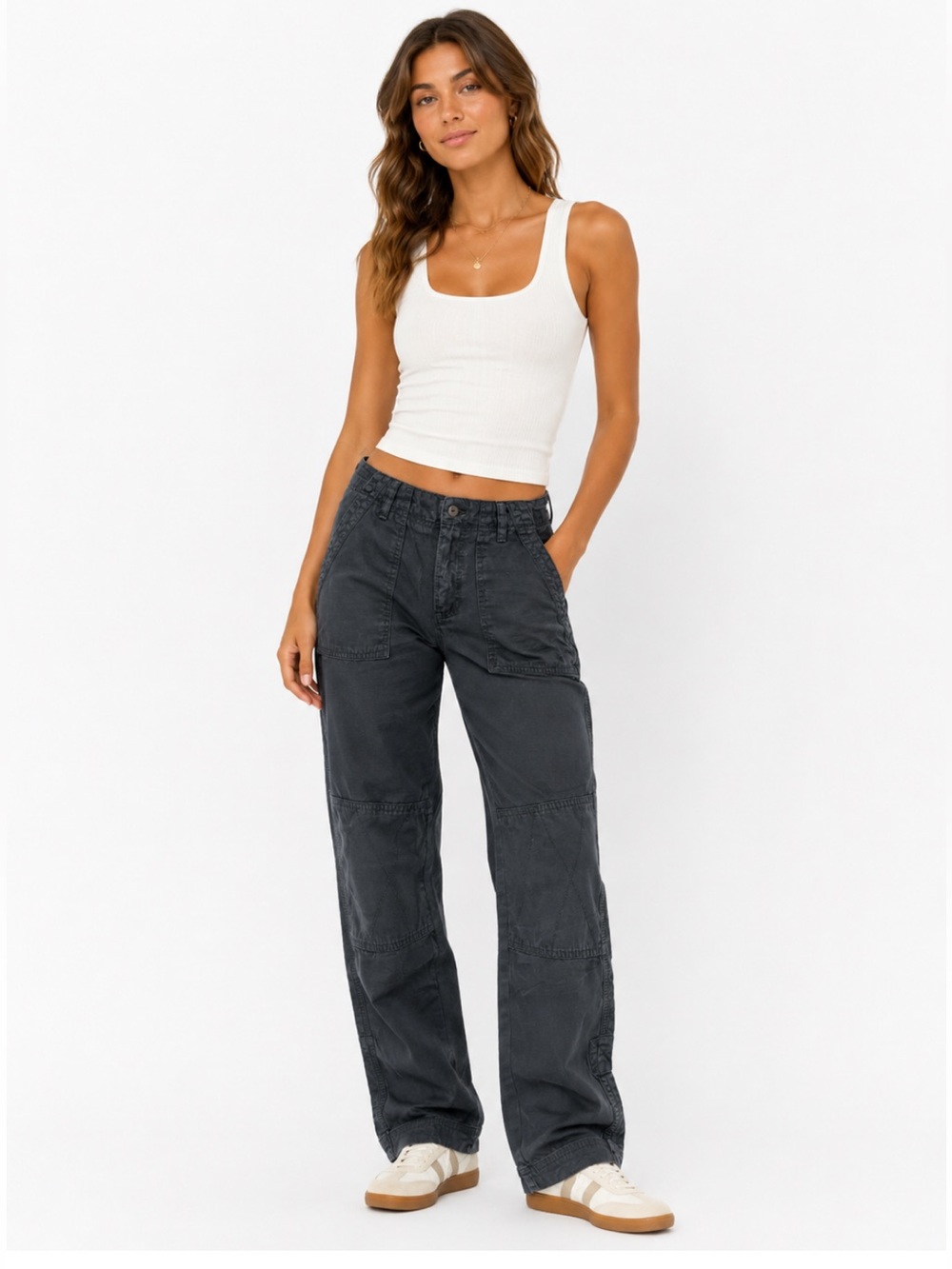 Free People Straight Leg Patchwork Pants in Charcoal
